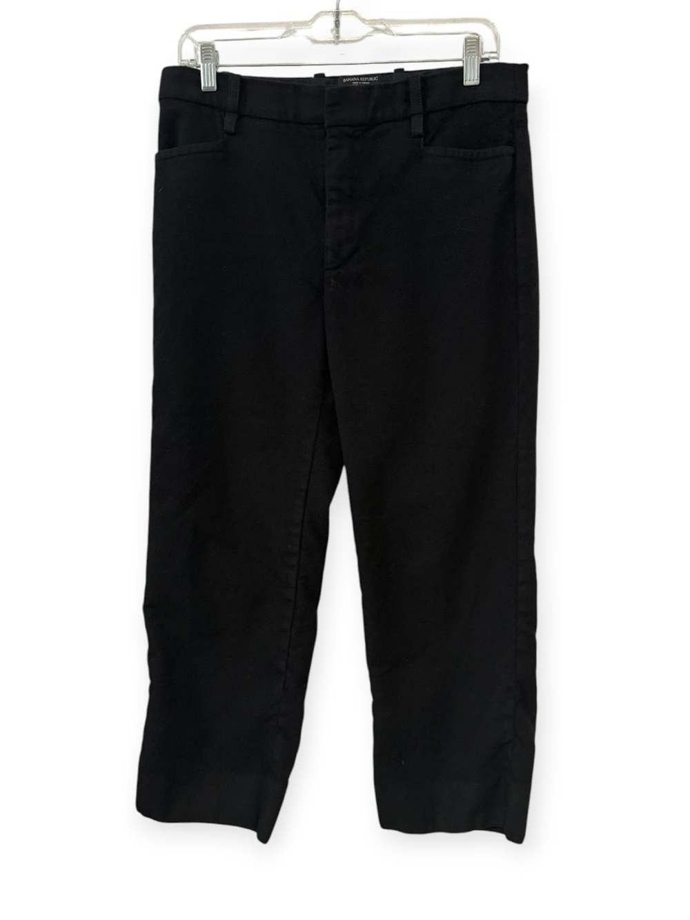 Banana Republic Size 8 Black Italian Wool Cropped Wide Leg Trouser Pants